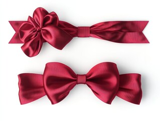 Naklejka premium Elegant red ribbon with a bow on a white background. Perfect for gift wrapping, decoration, and celebrations. High-quality stock photo.