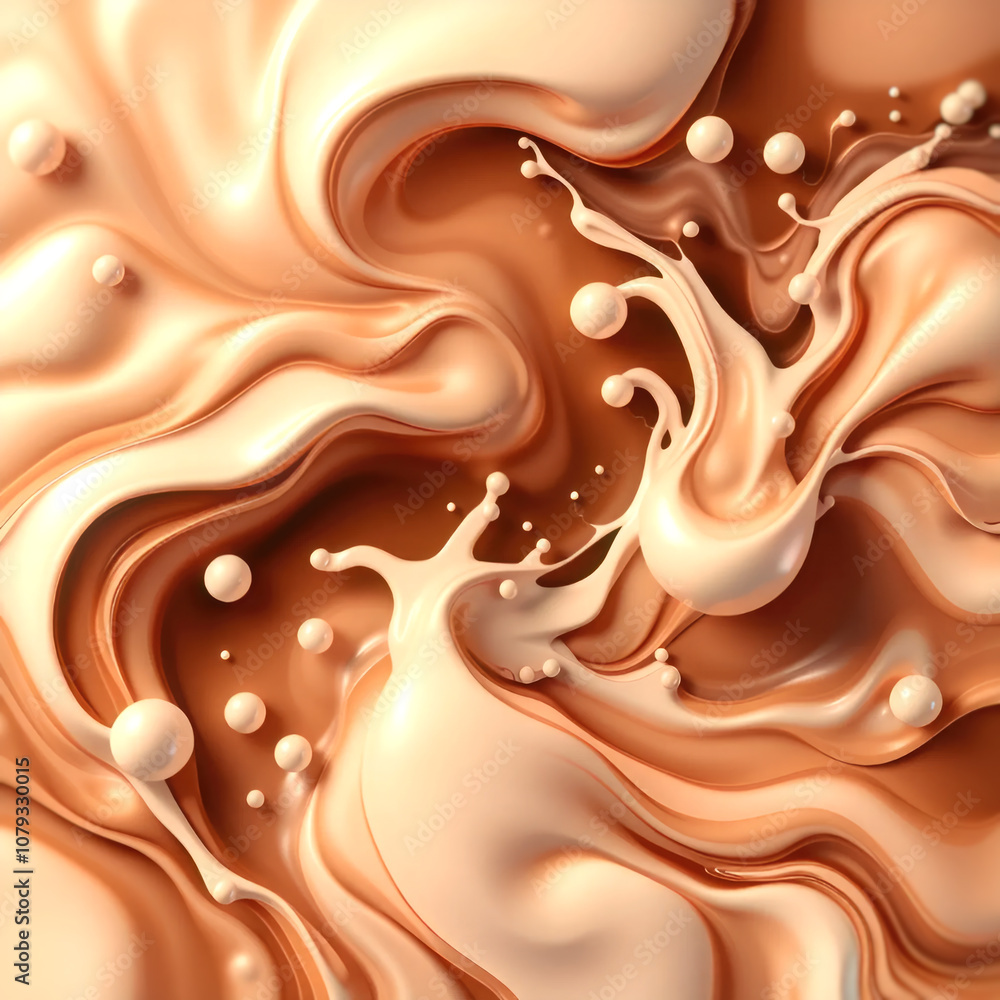 Poster organic interplay of milk and coffee flows in an abstract composition. creative concept design.