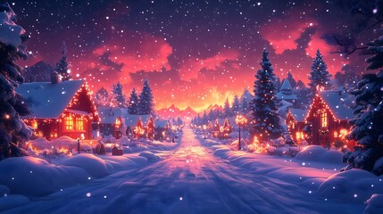 A Magical Christmas Village at Dusk
