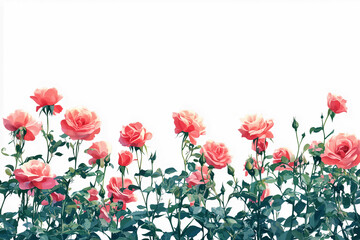 Vibrant Coral Roses in Bloom on White Background