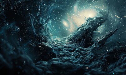 Obraz premium view of human silhouette exploring the galaxy looking under the sky amidst the stars ai generated