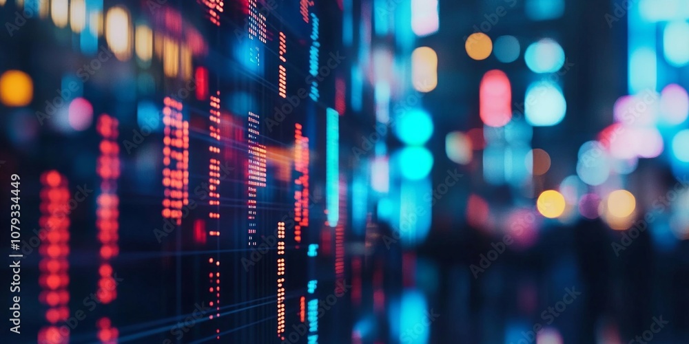 Poster colorful abstract digital wall with glowing light patterns. perfect for technology themes and modern