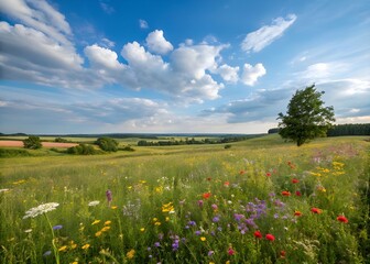 Wildflower Meadow Under a Blue Sky