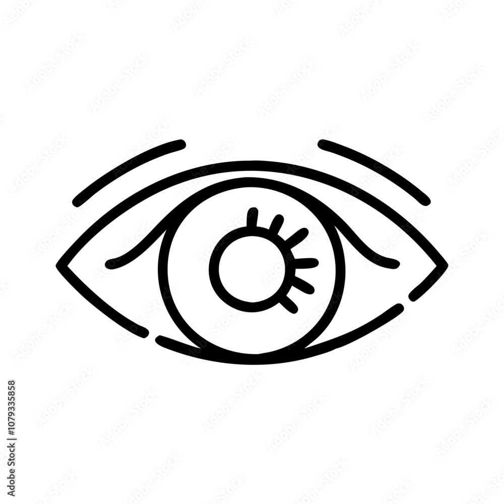 Poster vector icon of an eye with a stylized pupil illustrating vision and perception, suitable for symboli