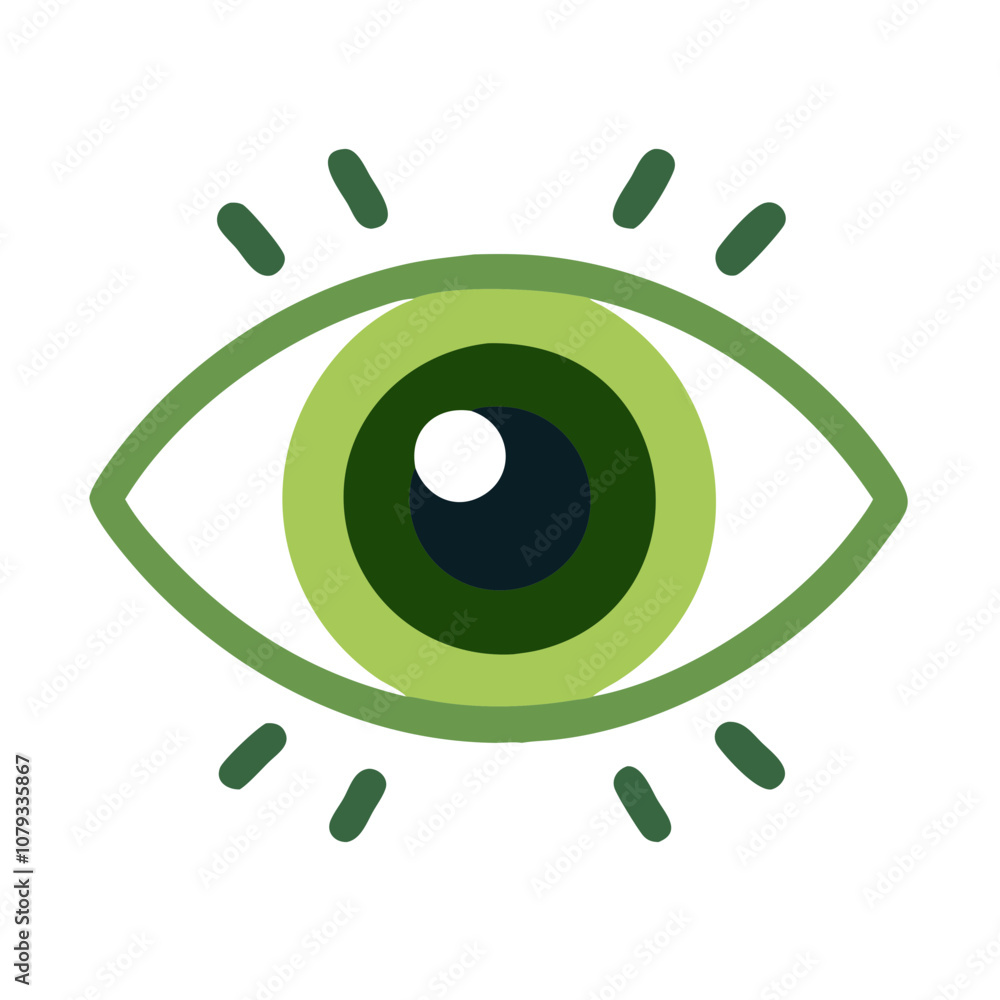 Poster stylized green eye vector icon depicting a vibrant iris against a clean backdrop designed for use in