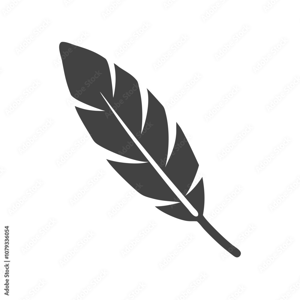 Poster a simple and elegant vector icon depicting a single feather, ideal for representing nature, writing,
