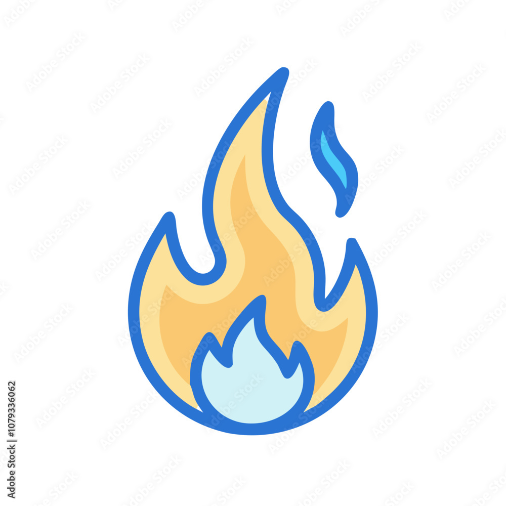Poster stylized vector icon of a colorful flame symbol representing fire in a minimalist design, perfect fo