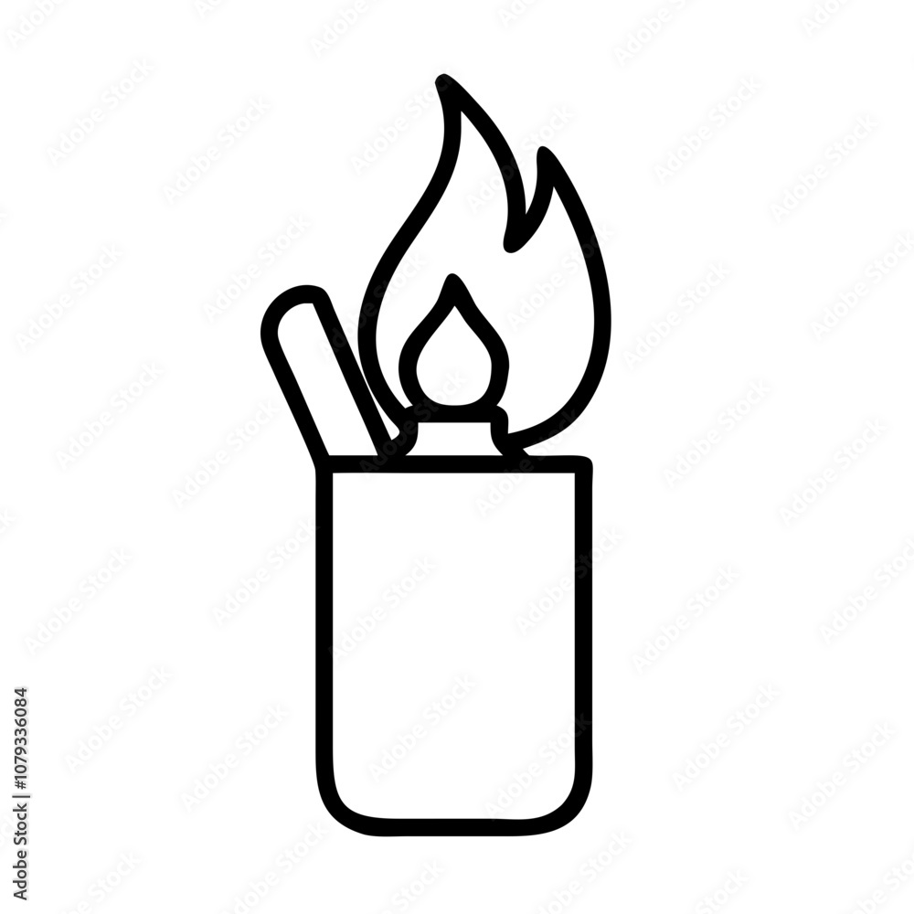Poster a simple vector icon depicting a lighter with a flame, designed for use in digital graphics, illustr
