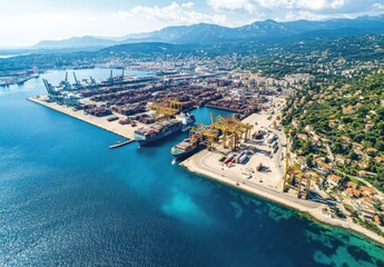 Obraz premium Aerial View of a Busy Seaport