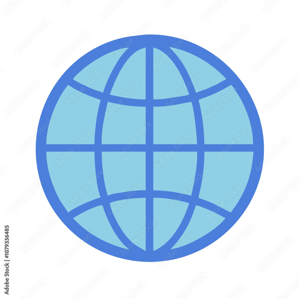 Poster a vector icon representing a stylized globe with latitude and longitude lines, suitable for web desi