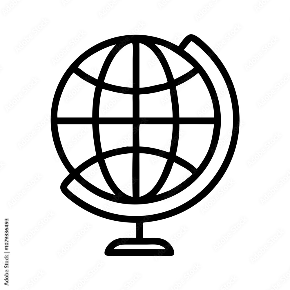 Poster vector icon of a globe showing detailed continents and lines indicating latitude and longitude, repr