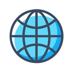 Obraz premium A simple vector icon depicting a globe with latitude and longitude lines, representing global connectivity and geographic awareness in a clean and modern design
