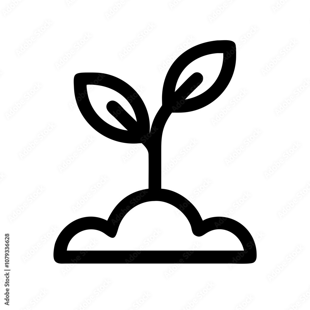 Poster a minimal vector icon depicting a growing sprout emerging from the ground, symbolizing new beginning