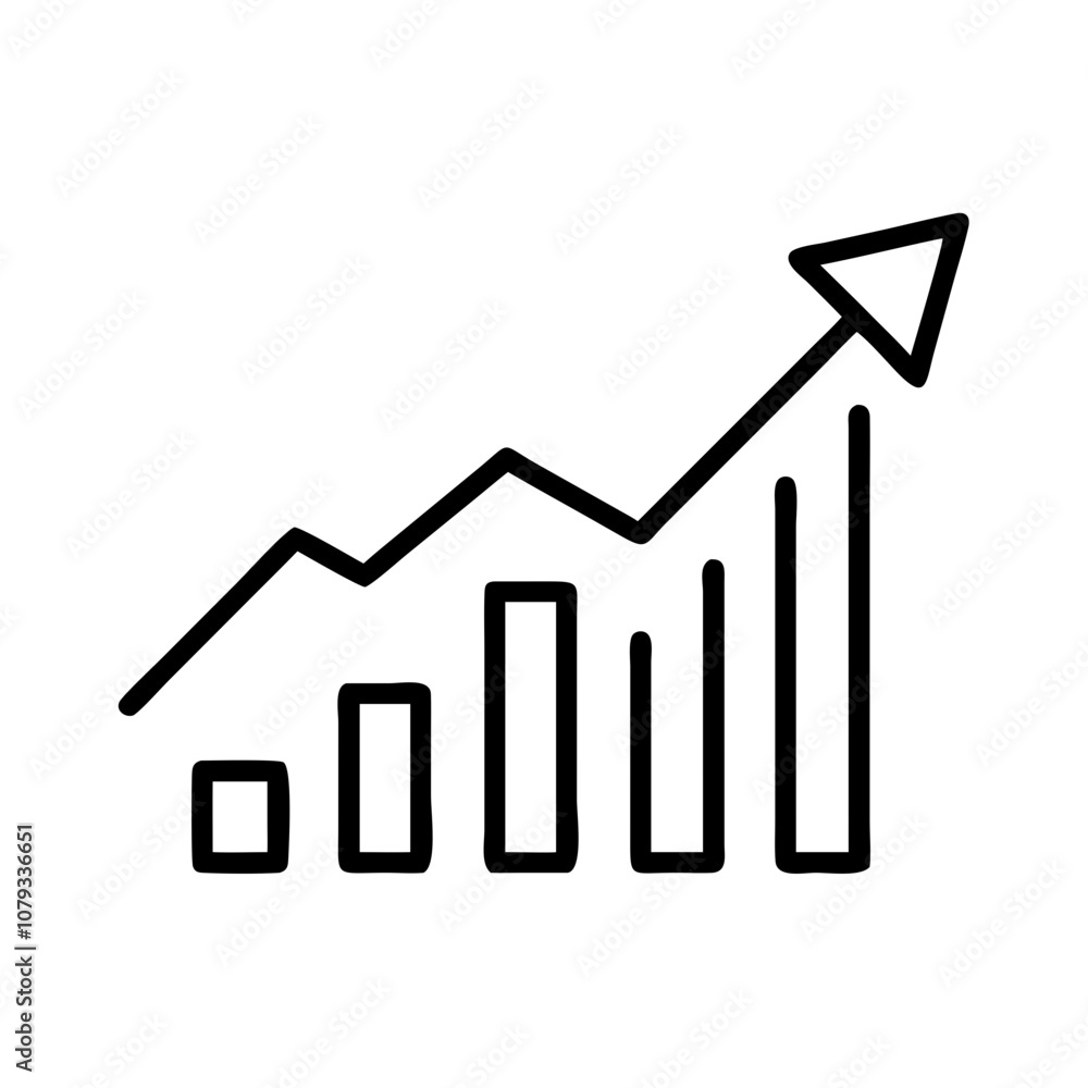 Poster vector icon illustrating a growth chart with ascending bars and an upward arrow representing progres