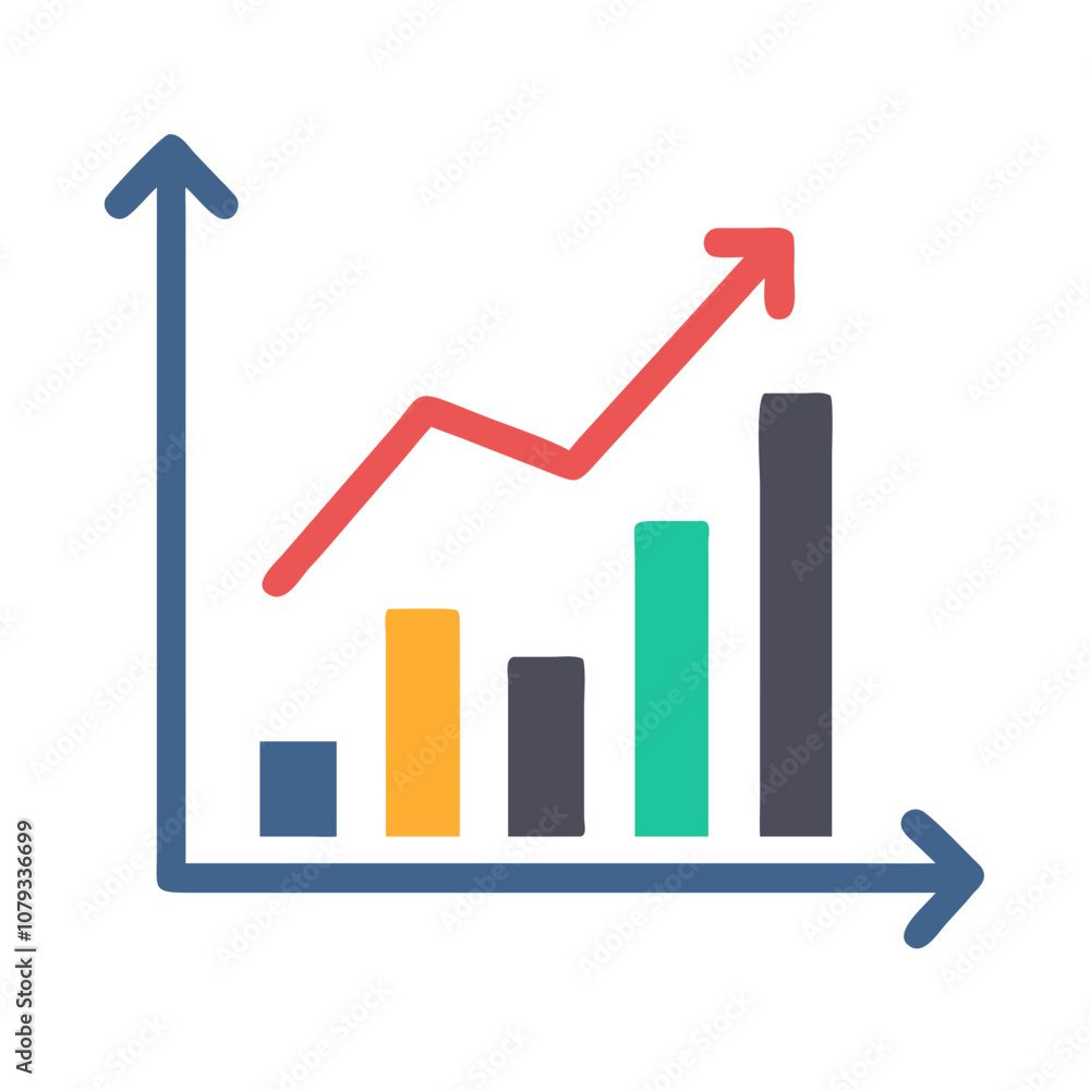 Poster a colorful vector icon representing a growing chart with an upward trend, illustrating positive grow