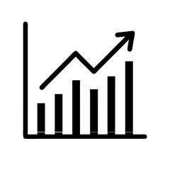 A vector icon depicting a growth chart with ascending bars and an upward arrow illustrating positive trends and progress in various contexts such as finance or business analysis