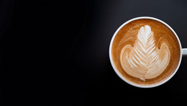 カフェラテ、黒い背景、コピースペース（cafe latte and copy space）
