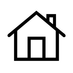 Simple vector icon of a house with a slanted roof and chimney, representing home, comfort, and residential living