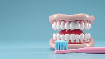 Fototapeta premium 3D Toothbrush and Toothpaste Next to a Fresh Smile