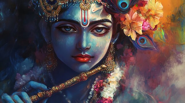 Realistic Krishna painting expressing eternal love and devotion image