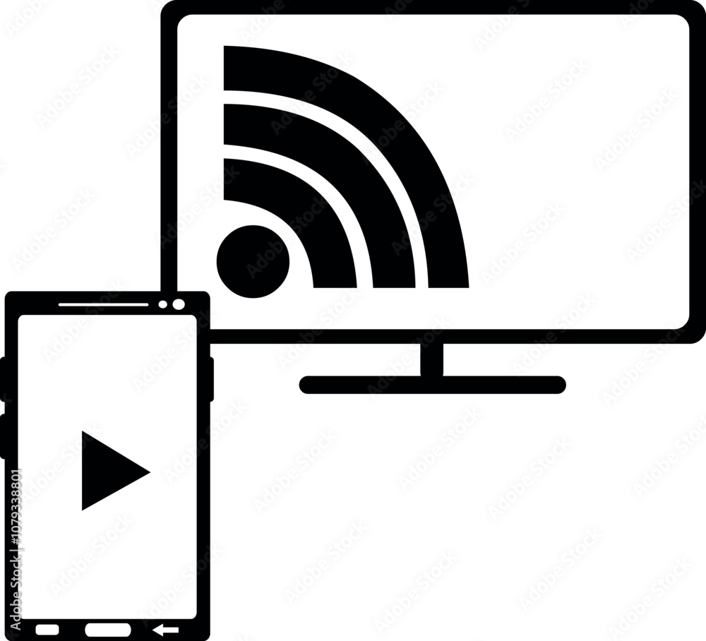 Poster vector illustration black icon screen mirror of a mobile phone and a computer monitor device