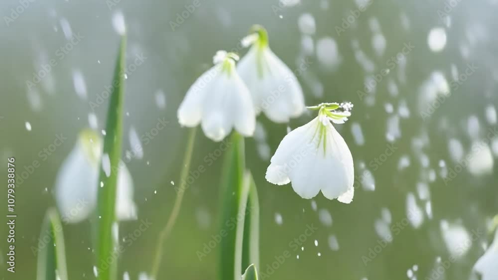 Poster snowdrops swaying gently in the breeze surrounded by soft bokeh generative ai