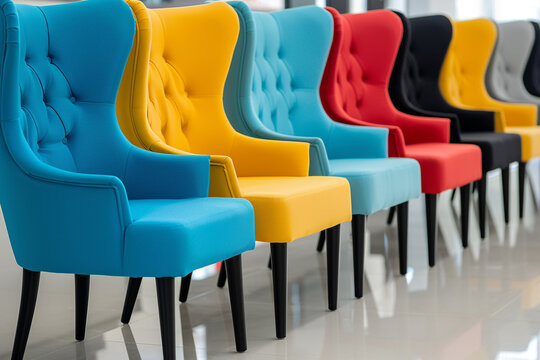 Bright Colorful Accent Chairs in a Showroom