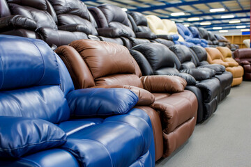 Fototapeta premium Modern Furniture Showroom with Various Couches and Recliner