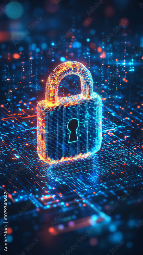 Aufkleber futuristic illuminated digital padlock represents cybersecurity, safeguarding critical data on a int