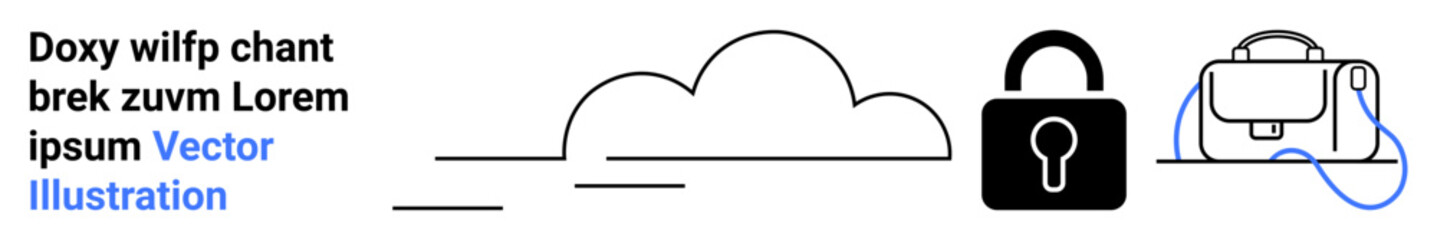 Stylized cloud, lock, and bag icons highlight digital security. Ideal for cybersecurity, online storage, data privacy, tech services, encryption, secure file sharing, virtual workspaces. Landing page