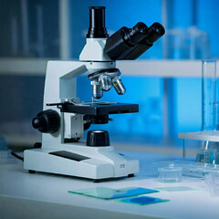 Microscope and Glass Slides in Laboratory Setting