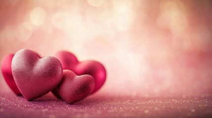 Obraz premium Hearts scattered on a sparkling pink background for romantic occasions