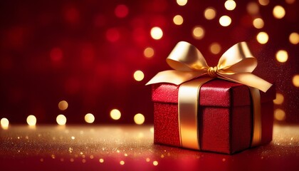 Red and Gold Celebration Banner with Gift Box and Lights