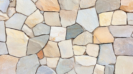 Fototapeta premium Natural stone wall pattern with diverse textures in neutral shades