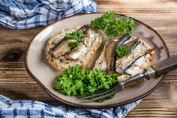 Sandwich with sprats.