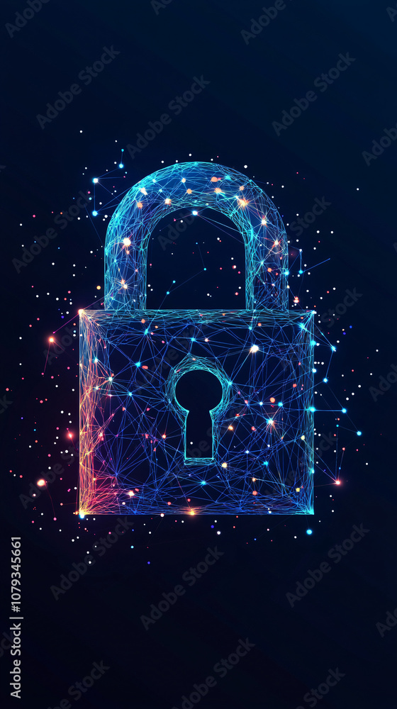 Aufkleber shiny polygonal padlock on dark blue background symbolizing cybersecurity and data protection