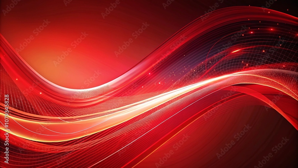 Poster abstract red background with dynamic curves and waves of digital technology