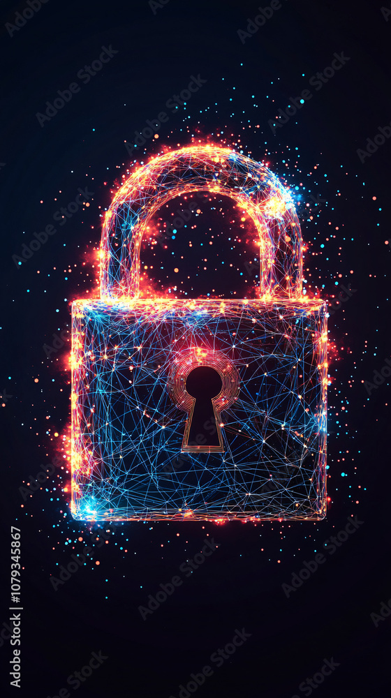 Leinwandbilder plexus lines forming a glowing padlock, representing cybersecurity and data protection in the digita