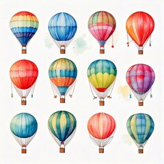 Set of watercolor air balloons colorful