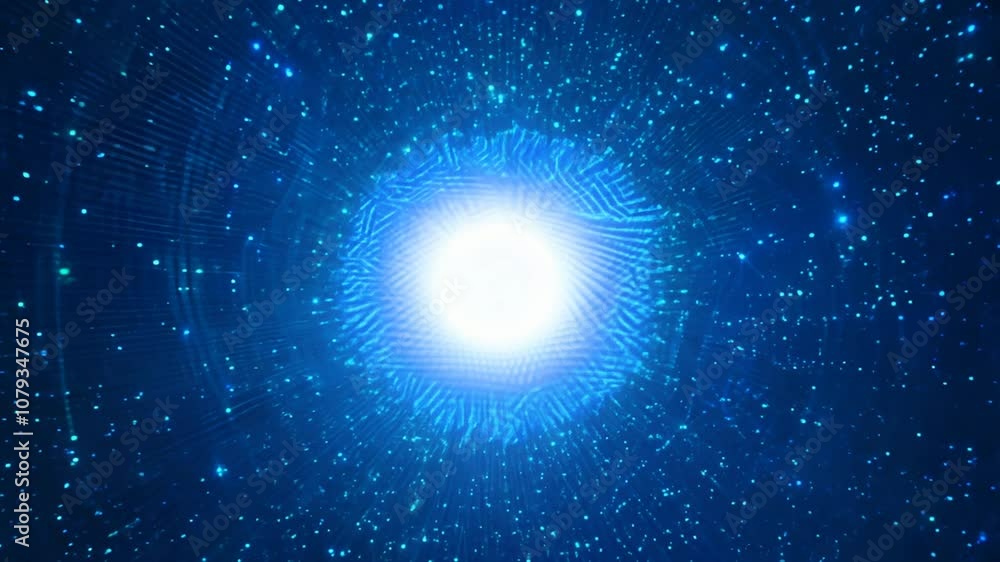 Poster retro blue moving points create a parallax effect with bright light generative ai