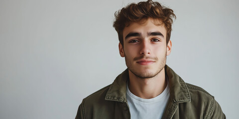 Obraz premium Casual portrait of a young man with wavy hair and a confident expression