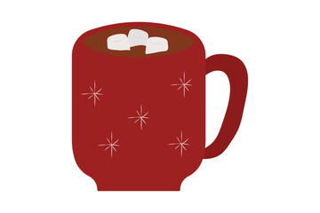 Red cup with cocoa and marshmallows. Winter warming drink