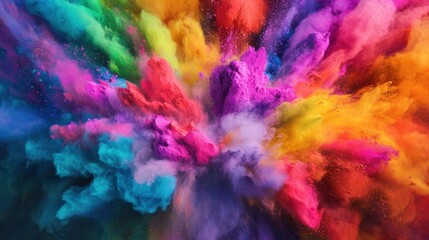 Vibrant explosion of colorful powder, creating a mesmerizing spectacle of swirling hues