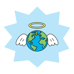 天使の輪と羽をつけた地球のイラスト