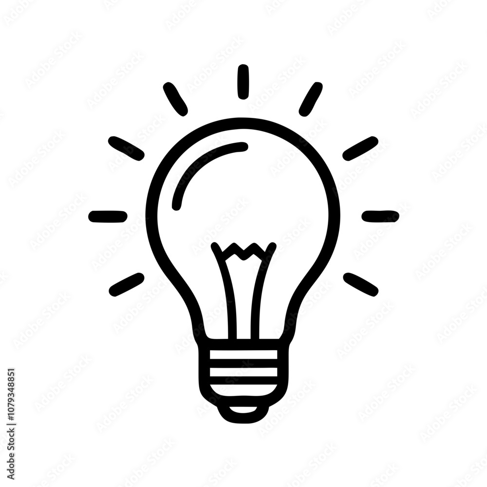 Poster a simple vector icon featuring a light bulb emanating rays of light, symbolizing creativity and insp