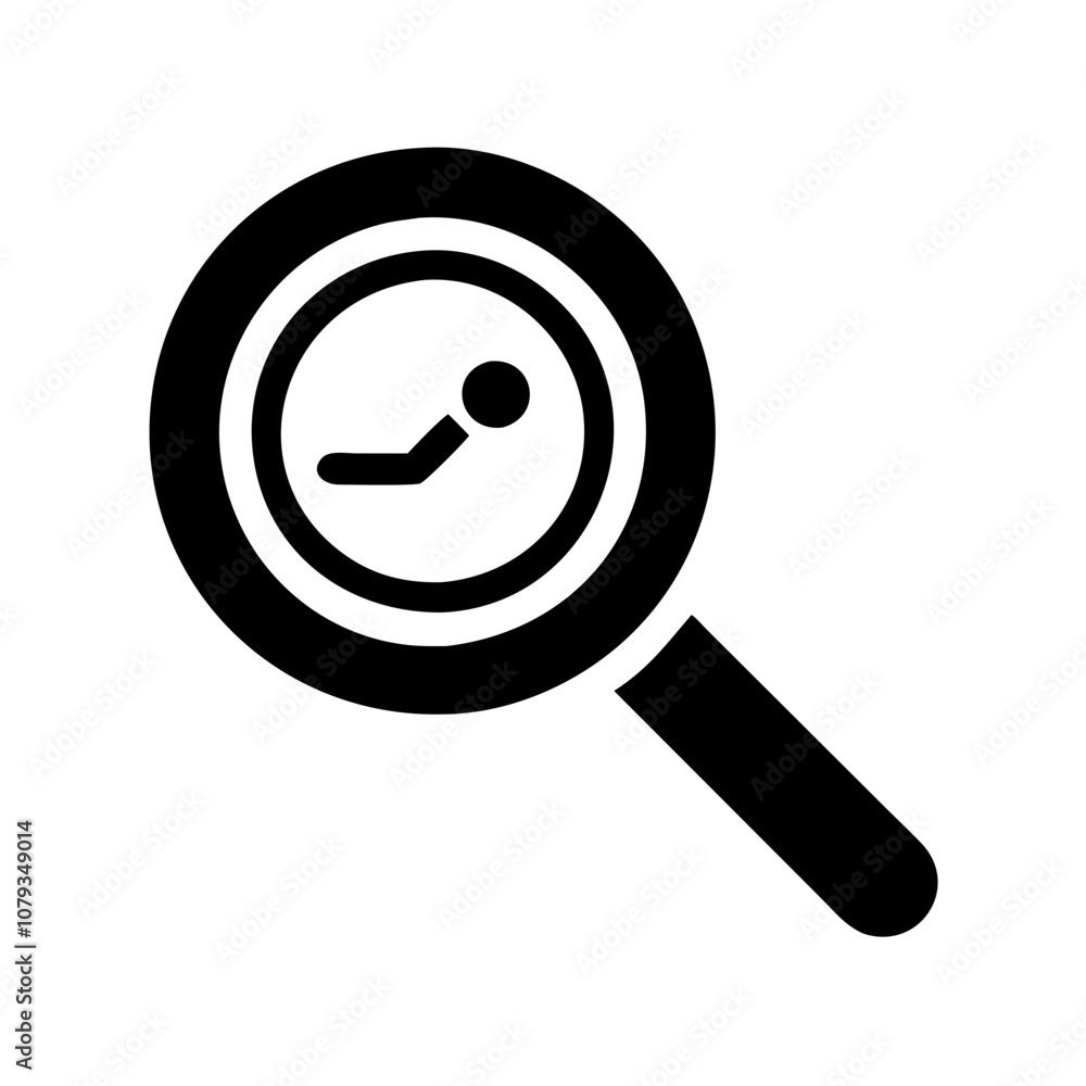 Poster a simple vector icon featuring a stylized magnifying glass symbolizing search, exploration, and inve