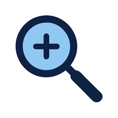 Fototapeta premium A vector icon of a magnifying glass representing search functionality with a plus symbol, illustrating the concept of zooming in on details in various applications