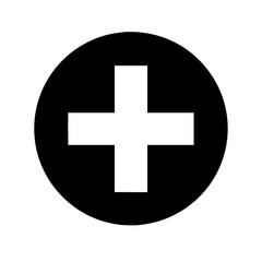Fototapeta premium Vector icon of a medical cross displayed within a circular black background commonly used in healthcare and emergency contexts for identification of medical services and aid