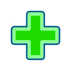 Obraz premium Vector illustration of a green medical cross icon on a white background, symbolizing healthcare and emergency medical services for various uses in digital and print materials
