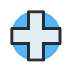Obraz premium A vector icon displaying a medical cross in a circular design set against a light blue background, symbolizing healthcare and emergency services in a clear and recognizable style
